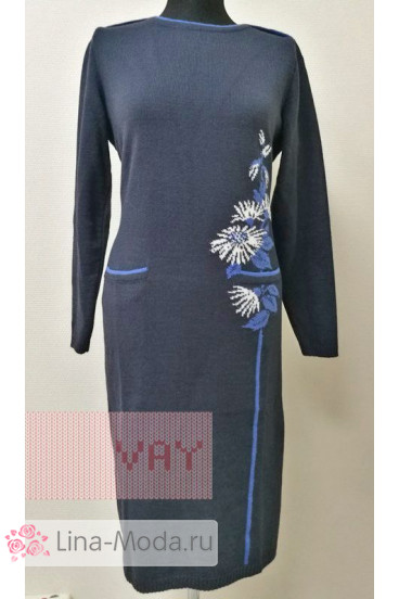 Платье женское 182-2368 Фемина (Темно-синий/деним/белый)